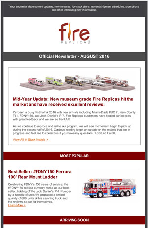 Fire Replicas Newsletter - August 2016