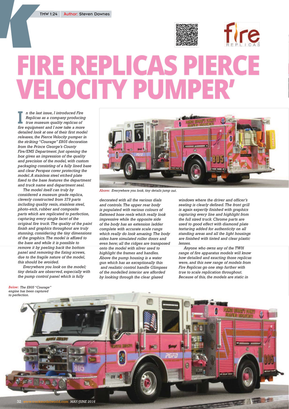  PGFD Courage E805 Scale Model featured in Truck Model World, U.K.