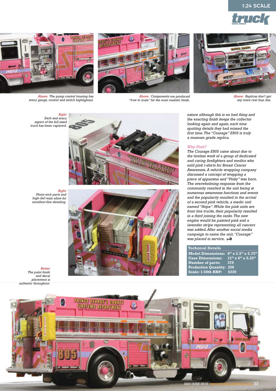  PGFD Courage E805 Scale Model featured in Truck Model World, U.K.