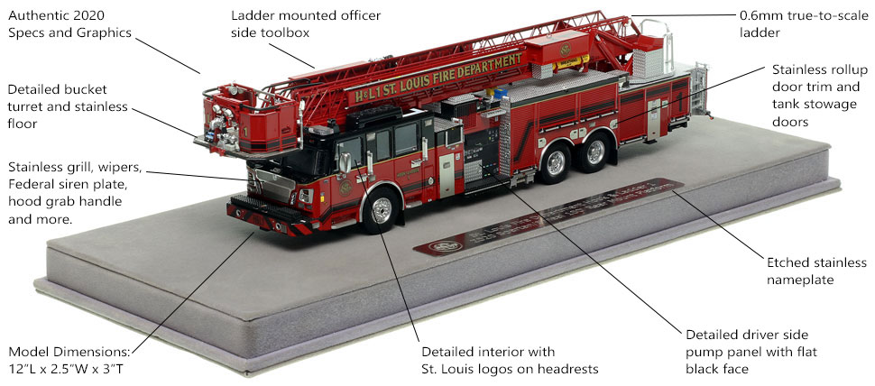 Features and specs of St. Louis 2020 Hook and Ladder 1 scale model