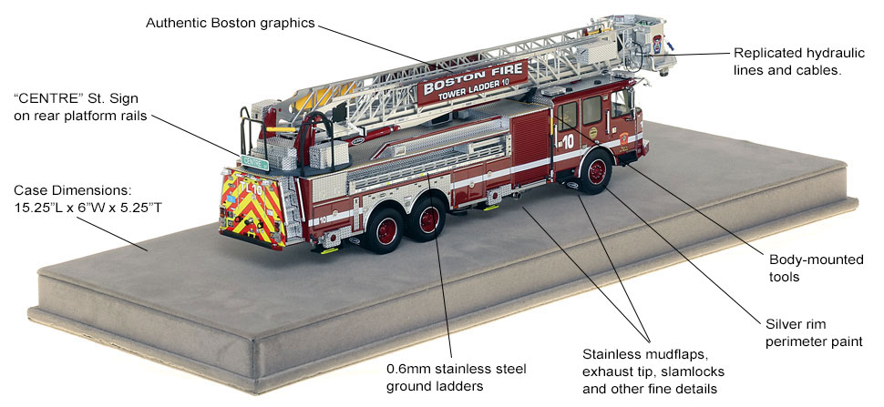 Features and specs of Boston Fire Department Tower Ladder 10