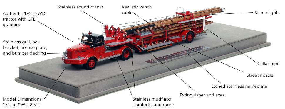 Features and specs of Chicago's 1954 FWD Tractor-Drawn Aerial