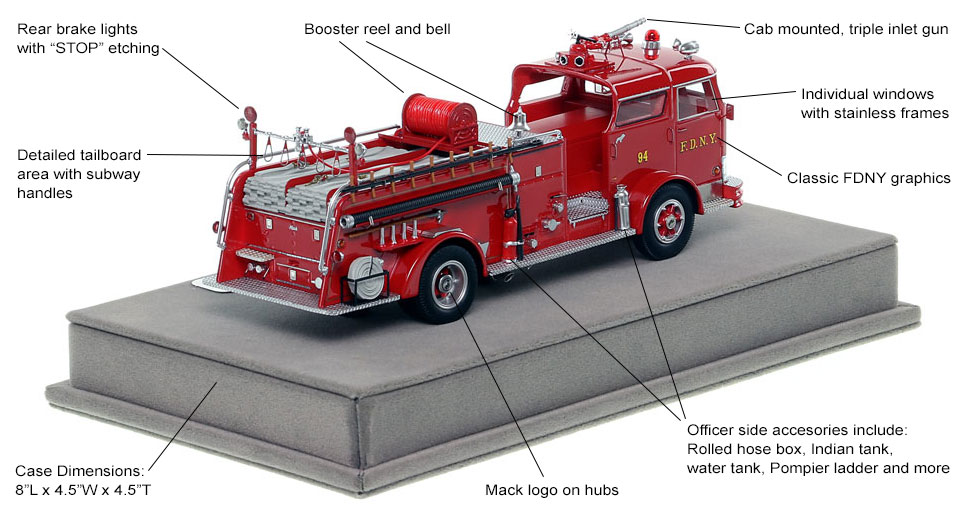 1:50 scale model of FDNY Mack C Engine 94 in the Bronx