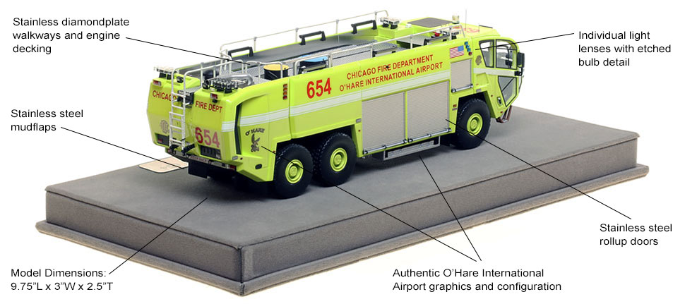 Features and specs of Chicago O'Hare's ARFF 654 replica