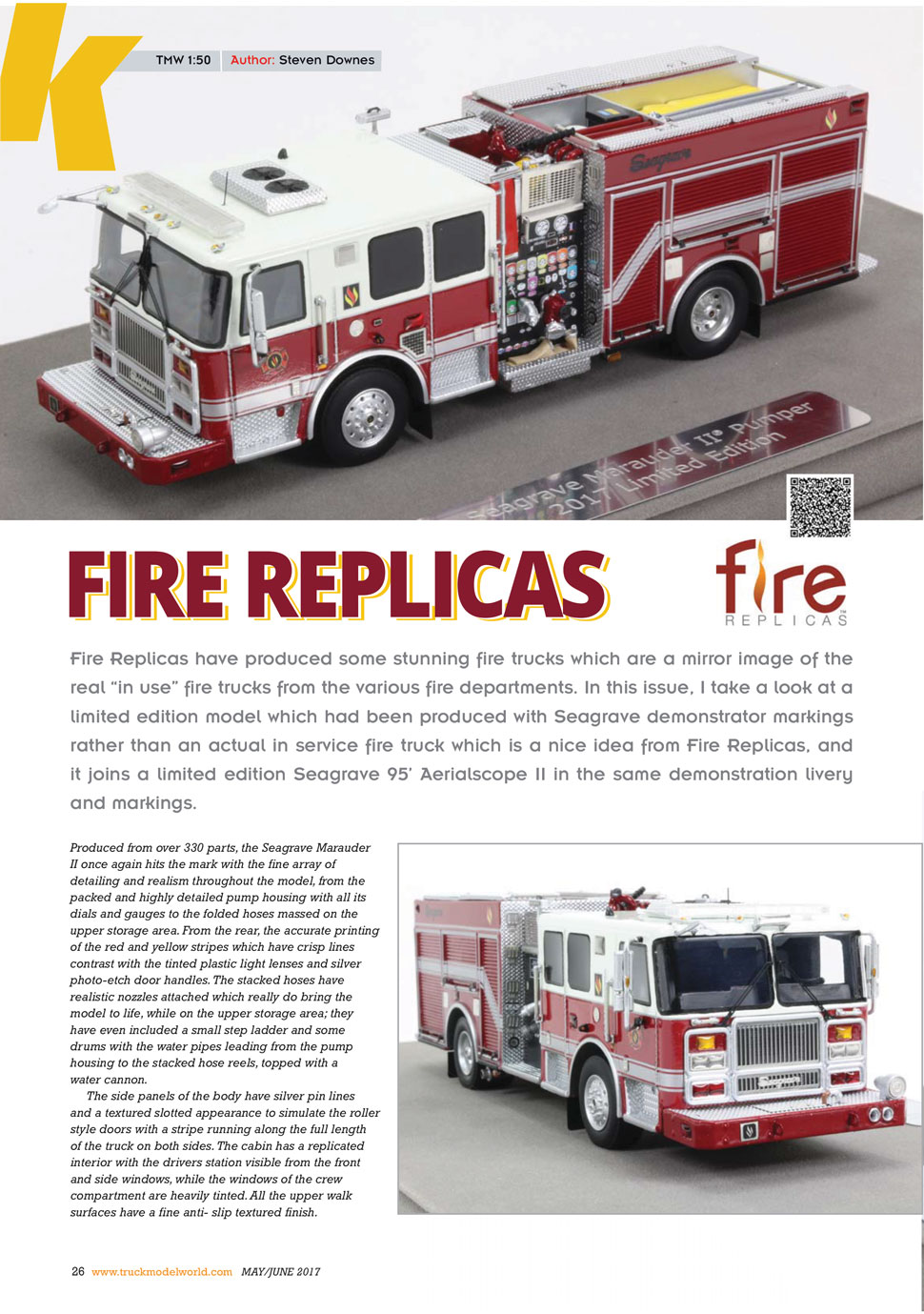 Seagrave 2017 Limited Edition Engine featured in Truck Model World, U.K.